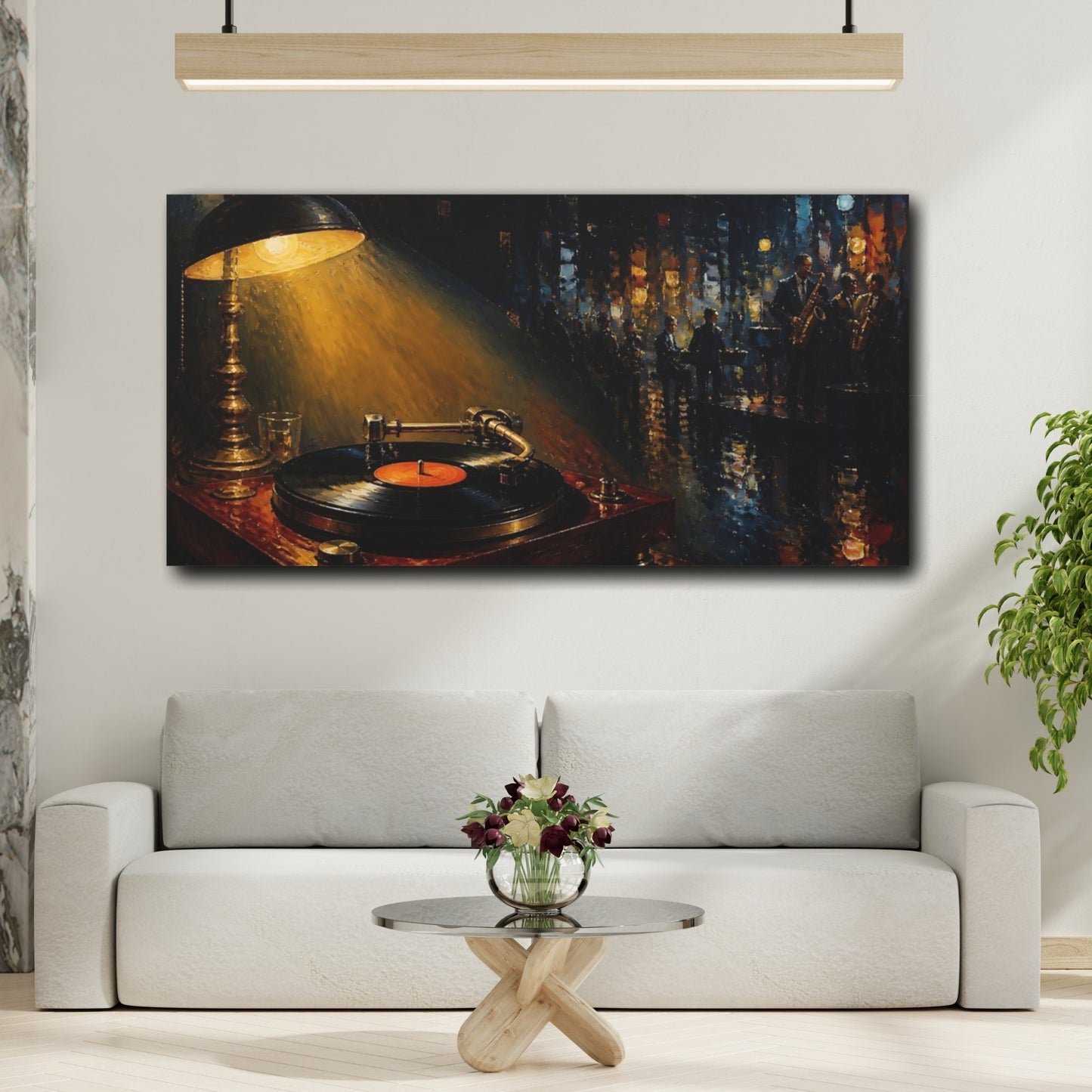 Mockup 2. Midnight Jazz Turntable shown as canvas print