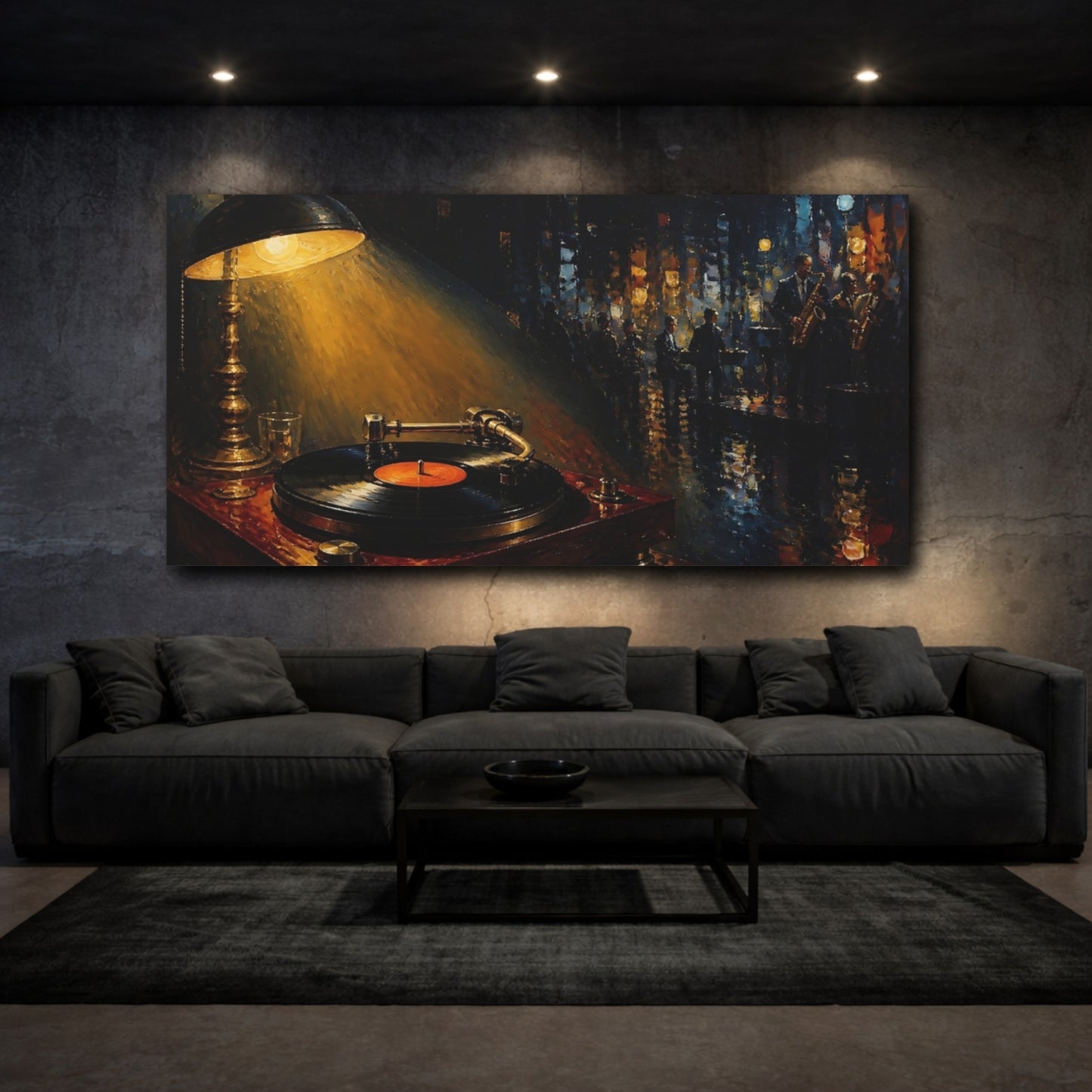 Mockup 3. Midnight Jazz Turntable shown as canvas print