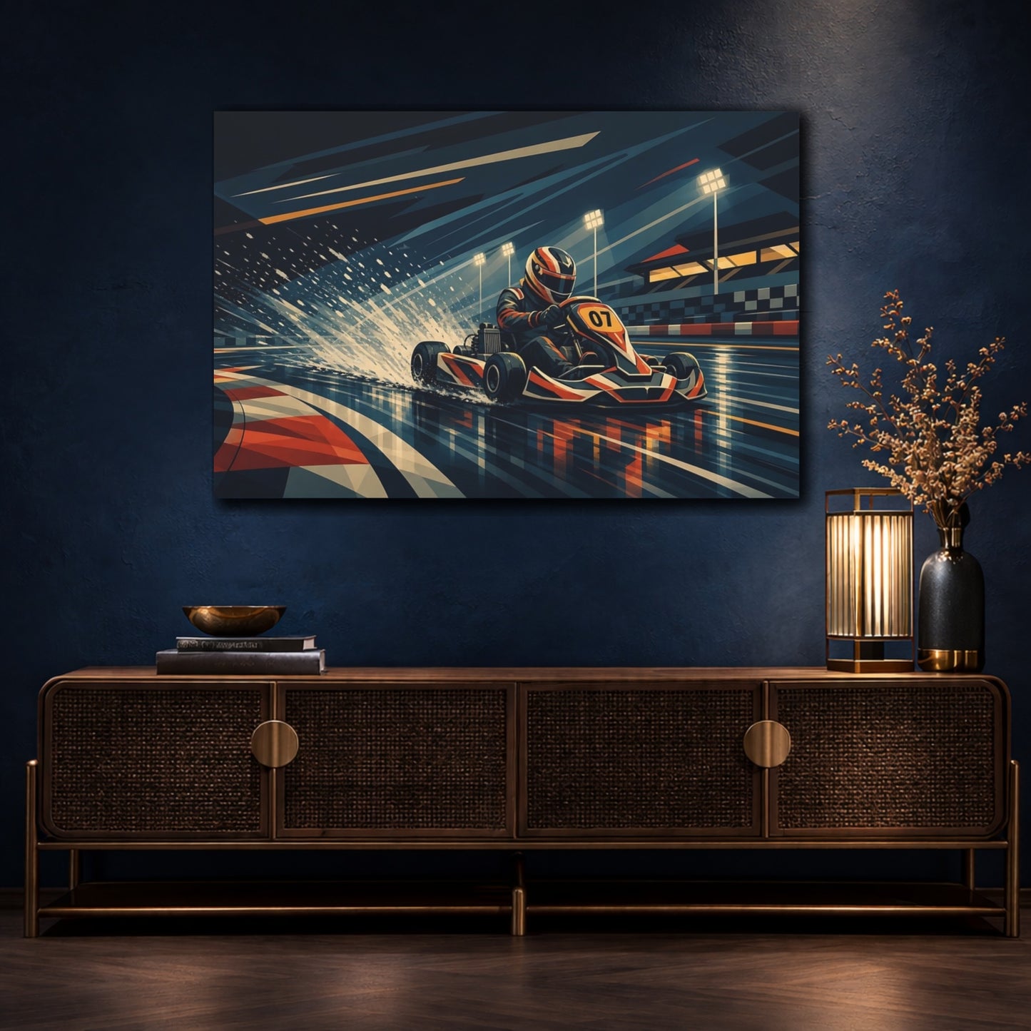 Mockup 4. Midnight Kart Rush shown as canvas print