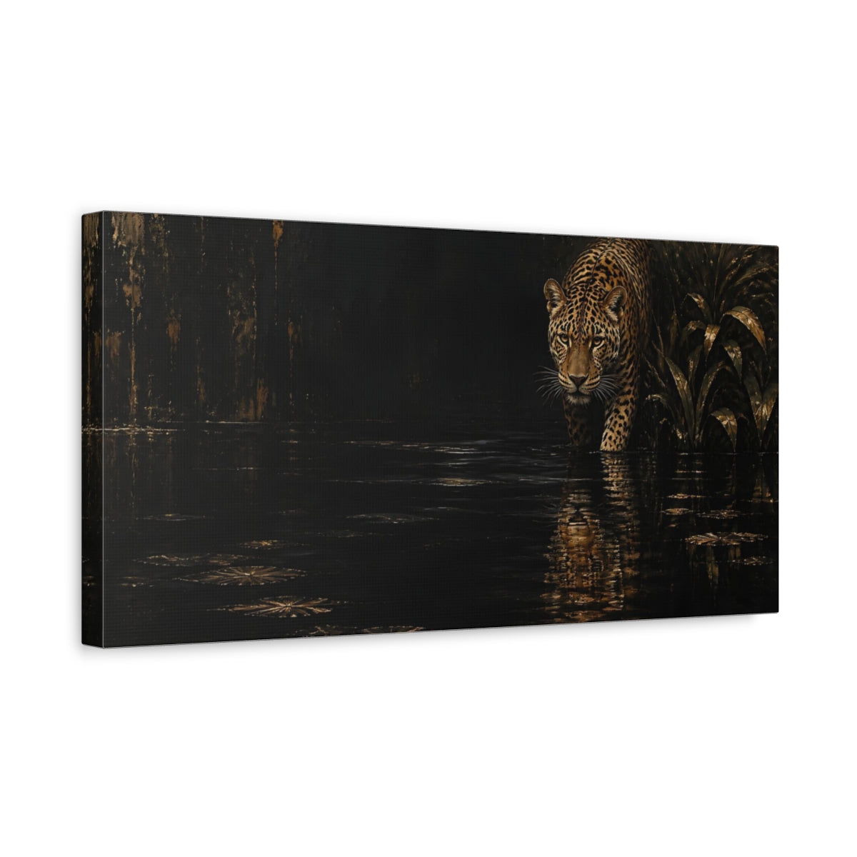 Side Mockup 3. Midnight Leopard Reflection shown as canvas print