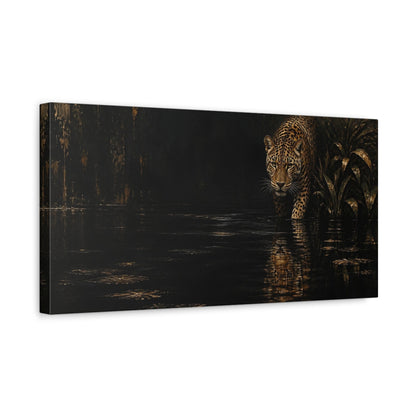Side Mockup 3. Midnight Leopard Reflection shown as canvas print