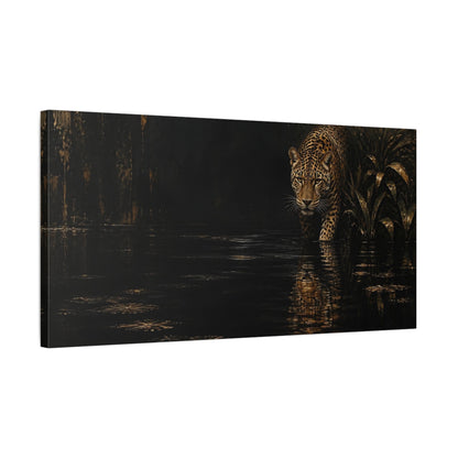 Side Mockup 1. Midnight Leopard Reflection shown as canvas print
