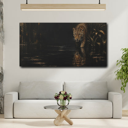 Mockup 2. Midnight Leopard Reflection shown as canvas print