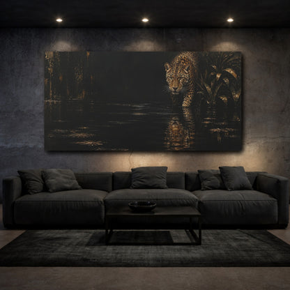 Mockup 3. Midnight Leopard Reflection shown as canvas print