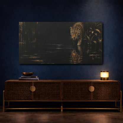 Mockup 4. Midnight Leopard Reflection shown as canvas print