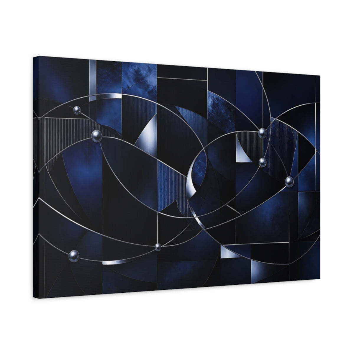Side Mockup 2. Midnight Metallic Orbit shown as canvas print