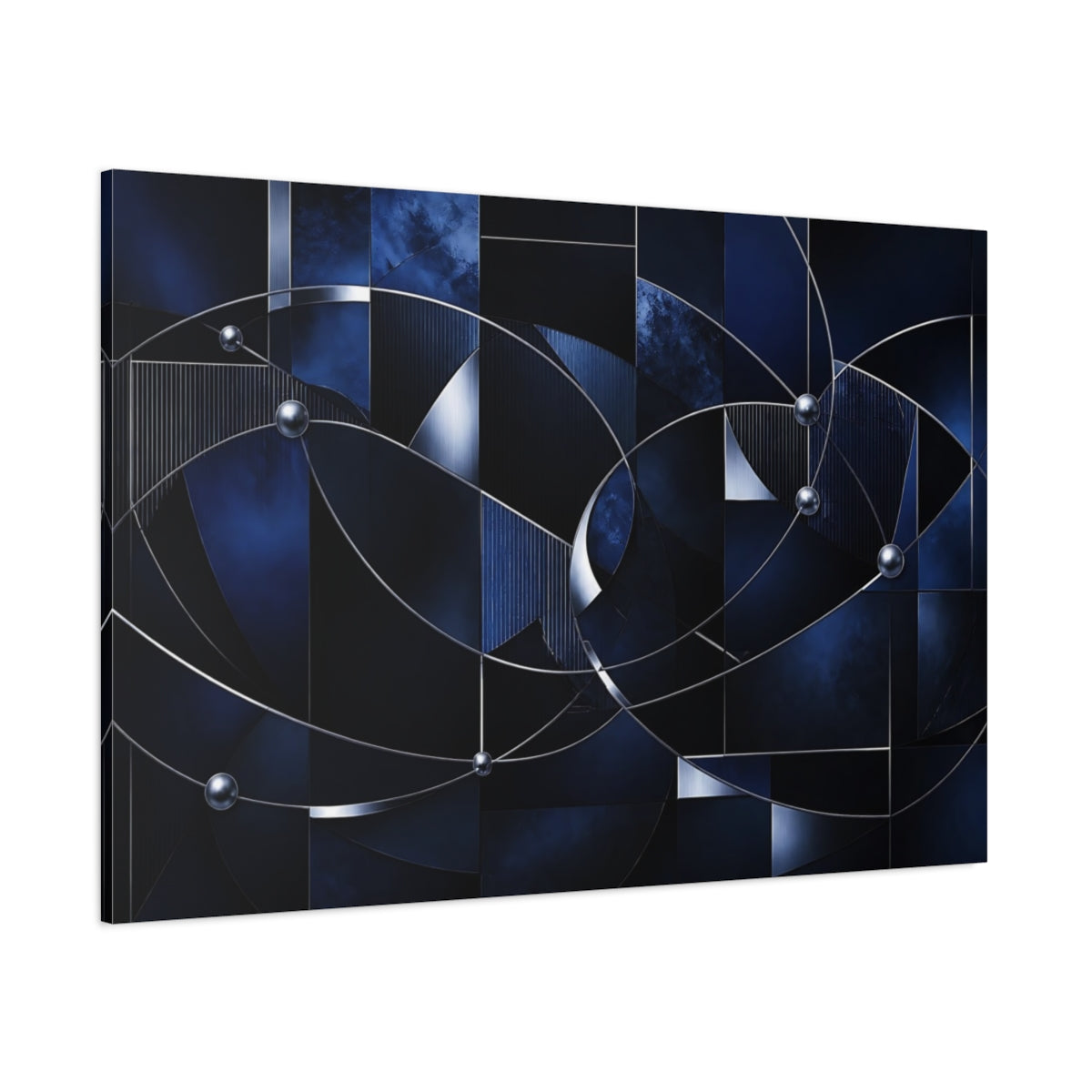 Side Mockup 1. Midnight Metallic Orbit shown as canvas print