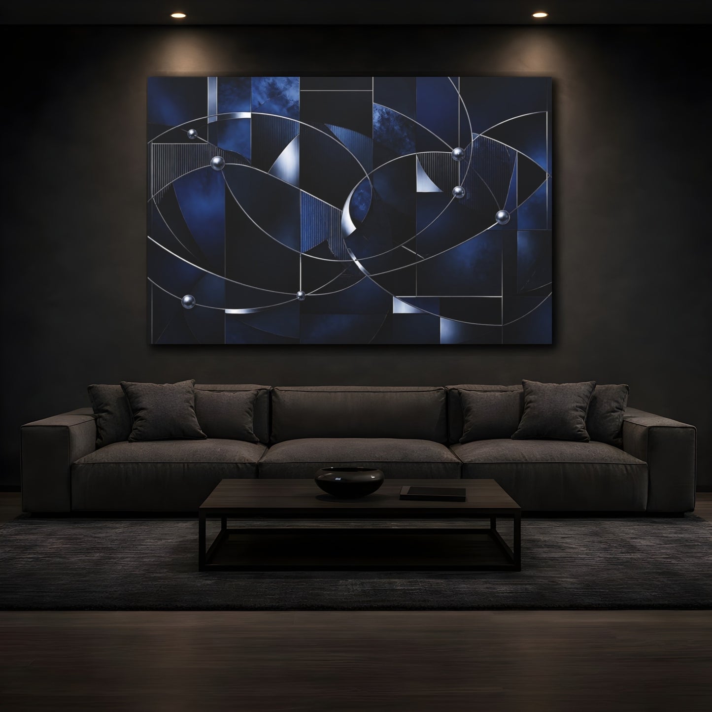 Mockup 3. Midnight Metallic Orbit shown as canvas print