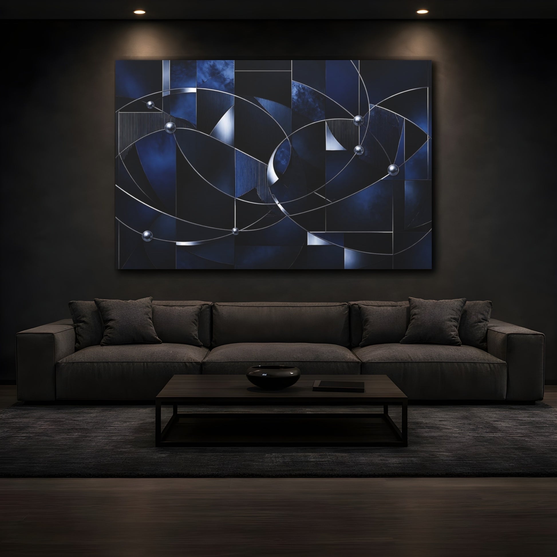 Mockup 3. Midnight Metallic Orbit shown as canvas print