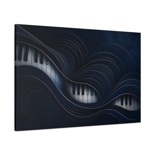 Main Mockup. Midnight Piano Waves shown as canvas print