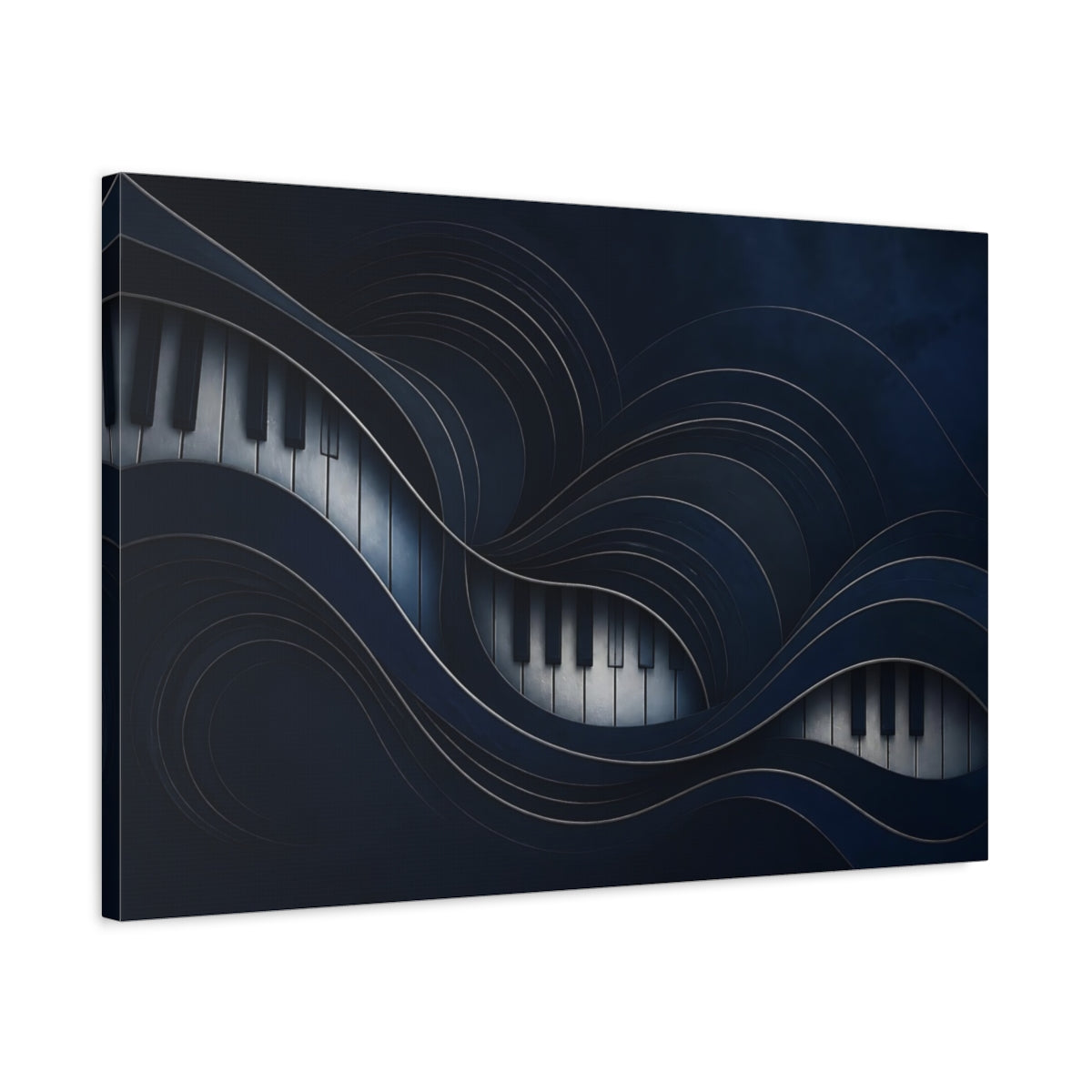 Side Mockup 2. Midnight Piano Waves shown as canvas print