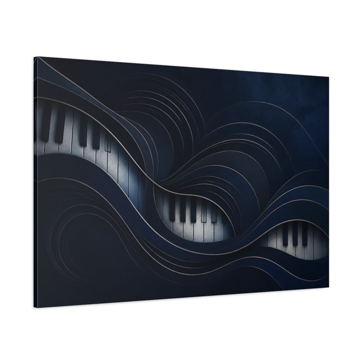 Side Mockup 1. Midnight Piano Waves shown as canvas print