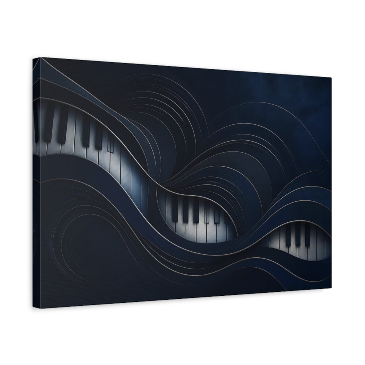 Side Mockup 3. Midnight Piano Waves shown as canvas print