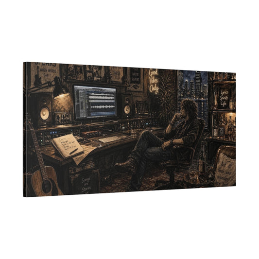 Main Mockup. Midnight Songwriter Studio shown as canvas print