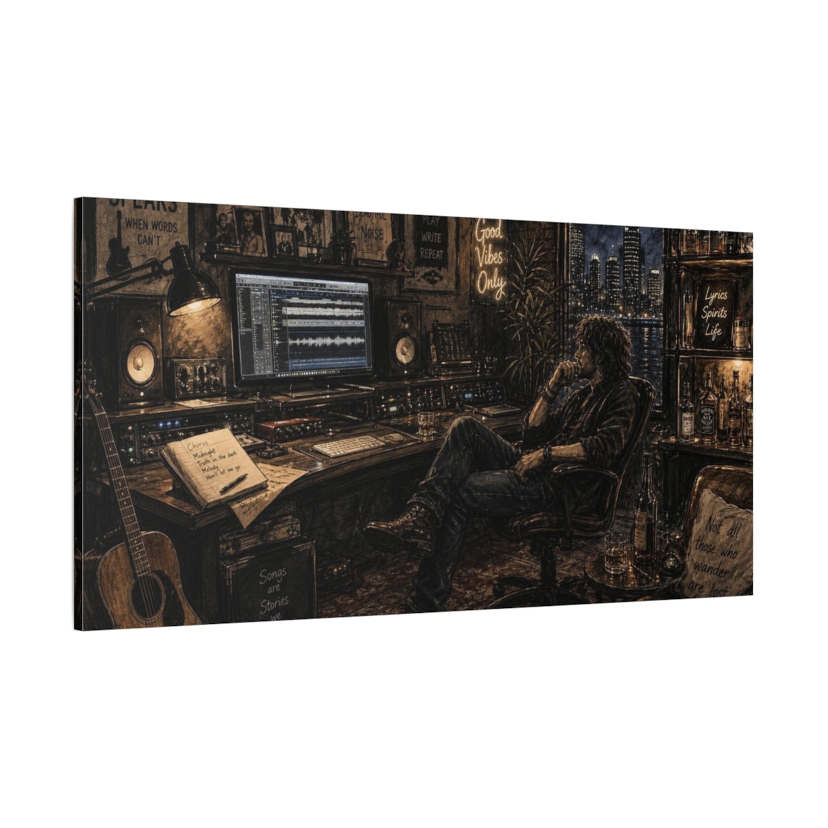 Side Mockup 2. Midnight Songwriter Studio shown as canvas print