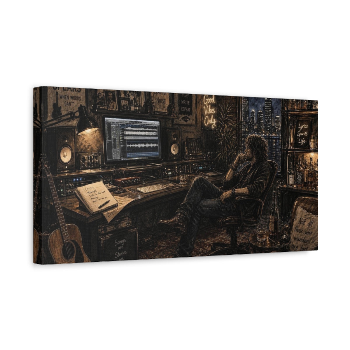 Side Mockup 3. Midnight Songwriter Studio shown as canvas print