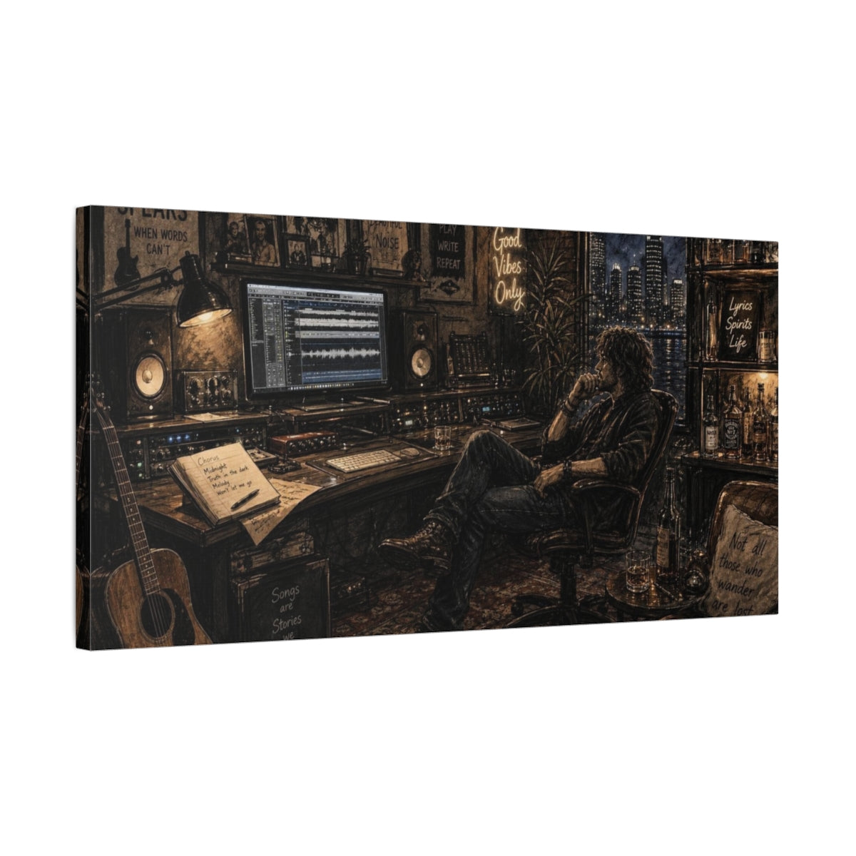 Side Mockup 1. Midnight Songwriter Studio shown as canvas print
