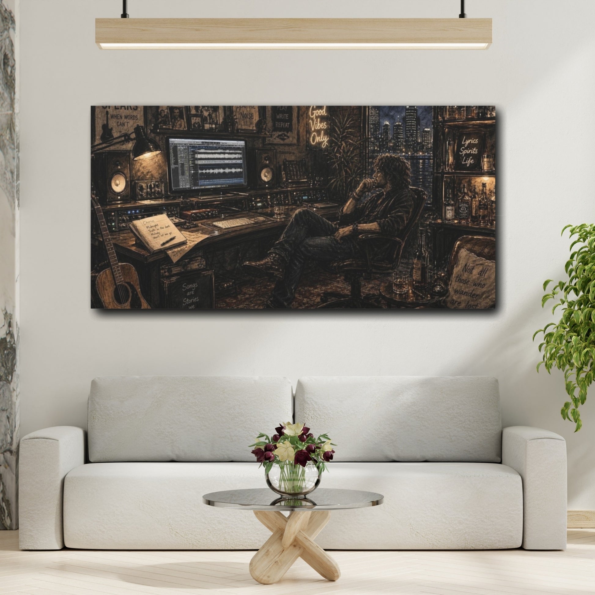 Mockup 2. Midnight Songwriter Studio shown as canvas print
