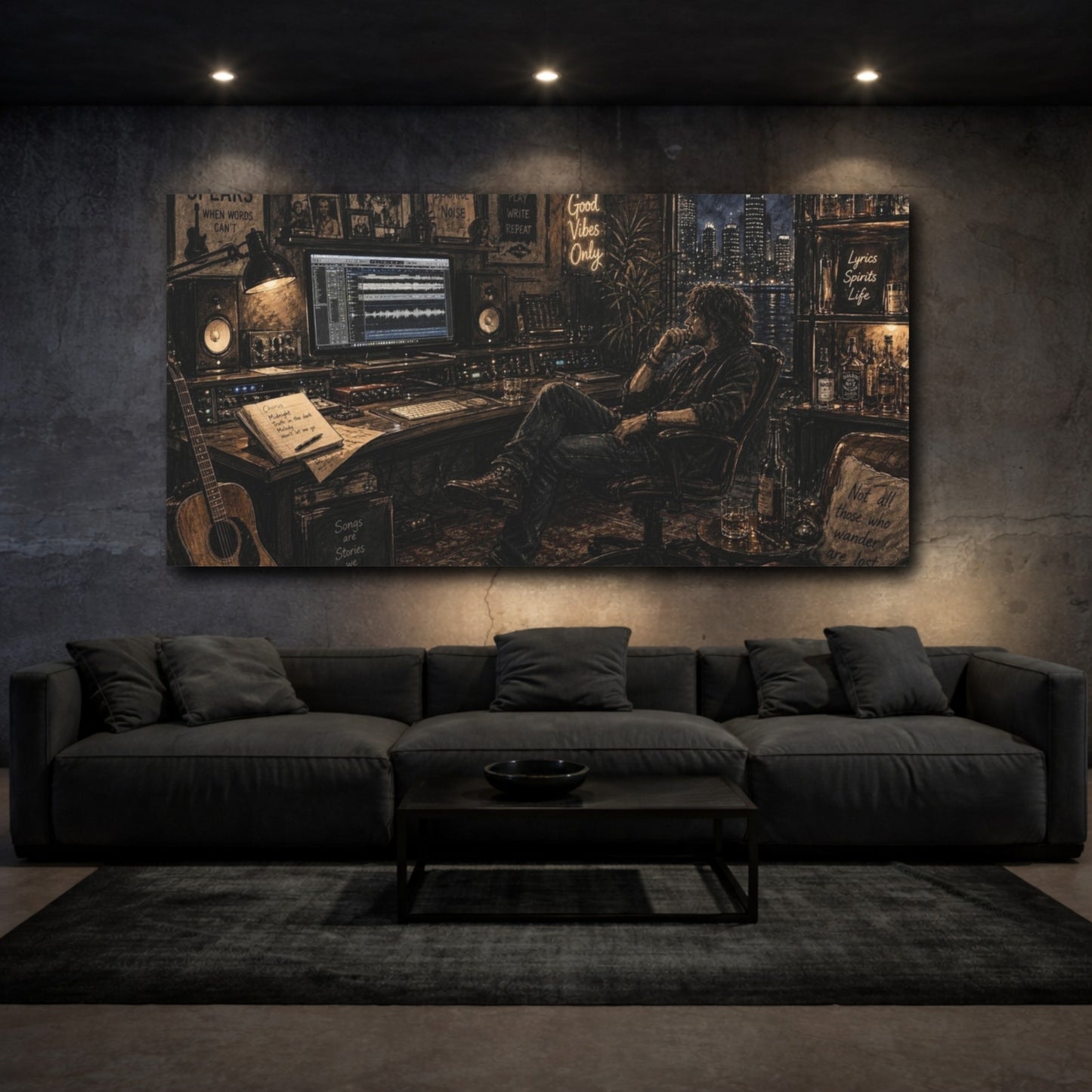 Mockup 3. Midnight Songwriter Studio shown as canvas print