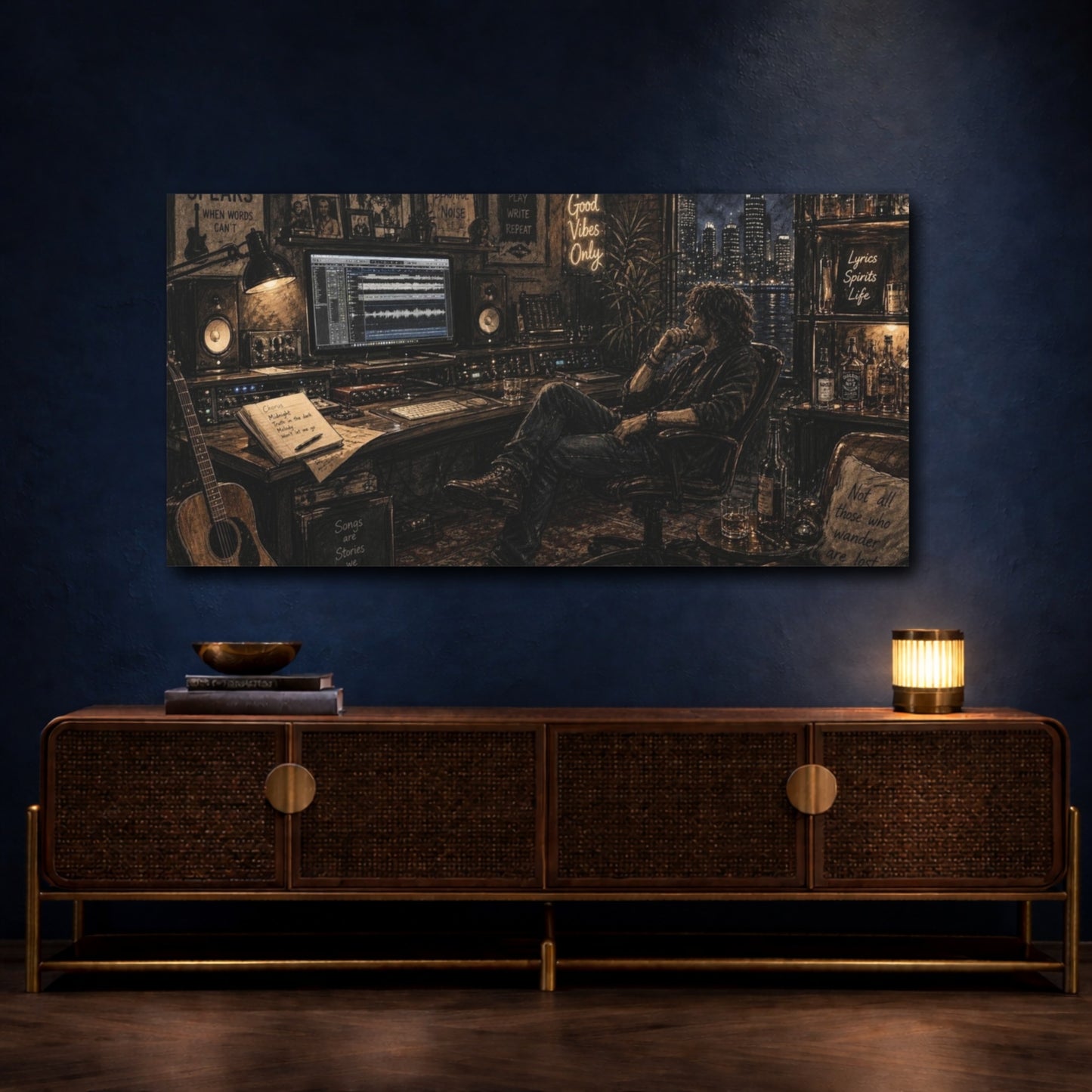 Mockup 4. Midnight Songwriter Studio shown as canvas print