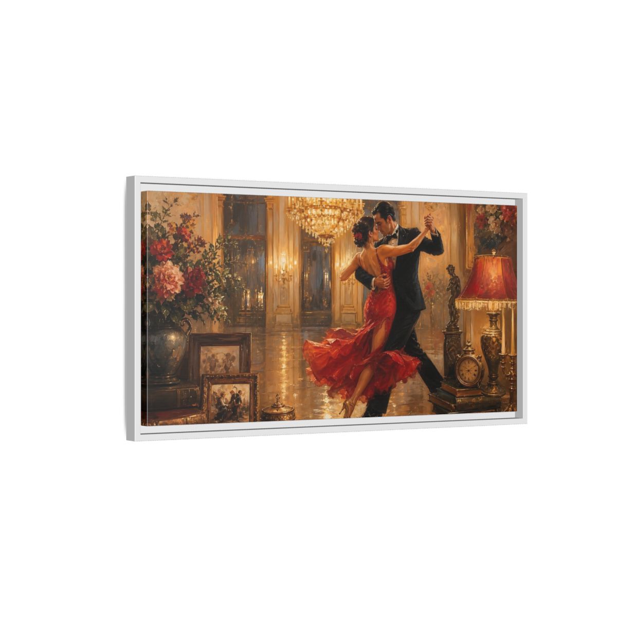 Side Mockup 1. Midnight Tango Elegance shown as framed canvas print