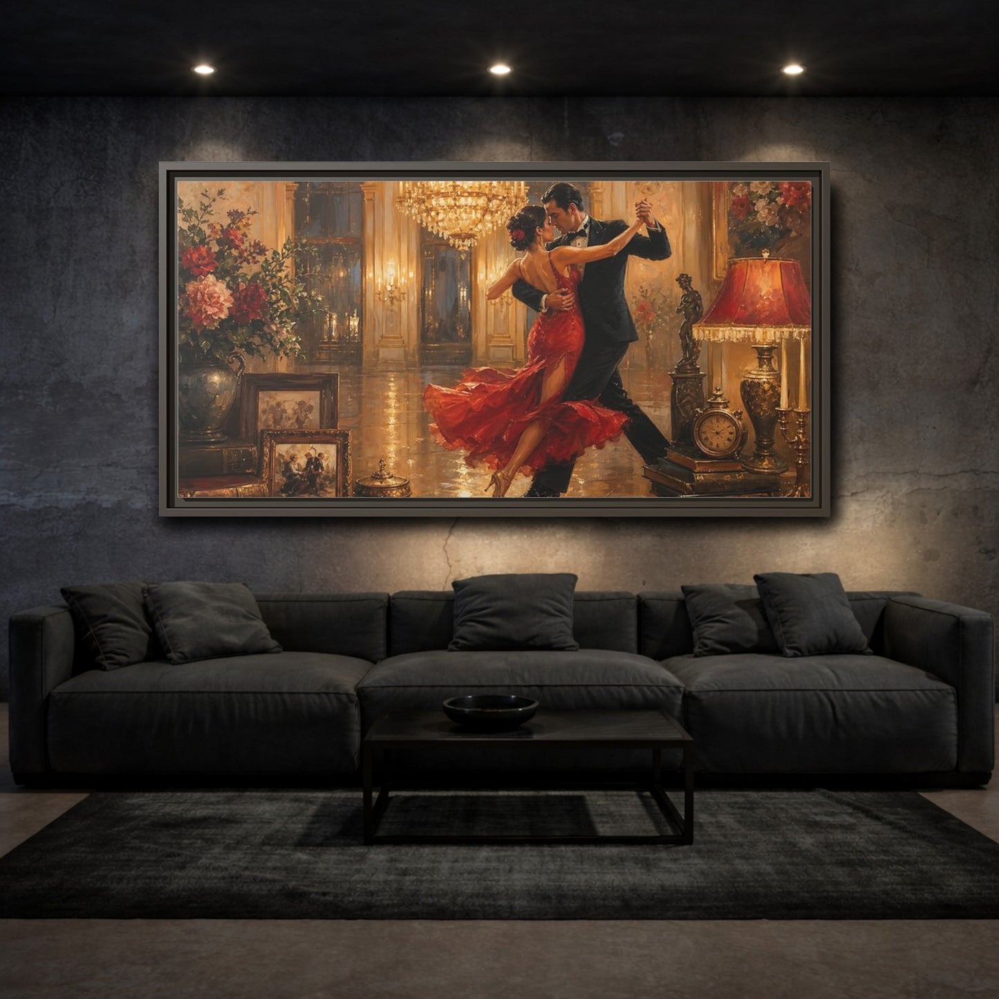 Mockup 3. Midnight Tango Elegance shown as framed canvas print