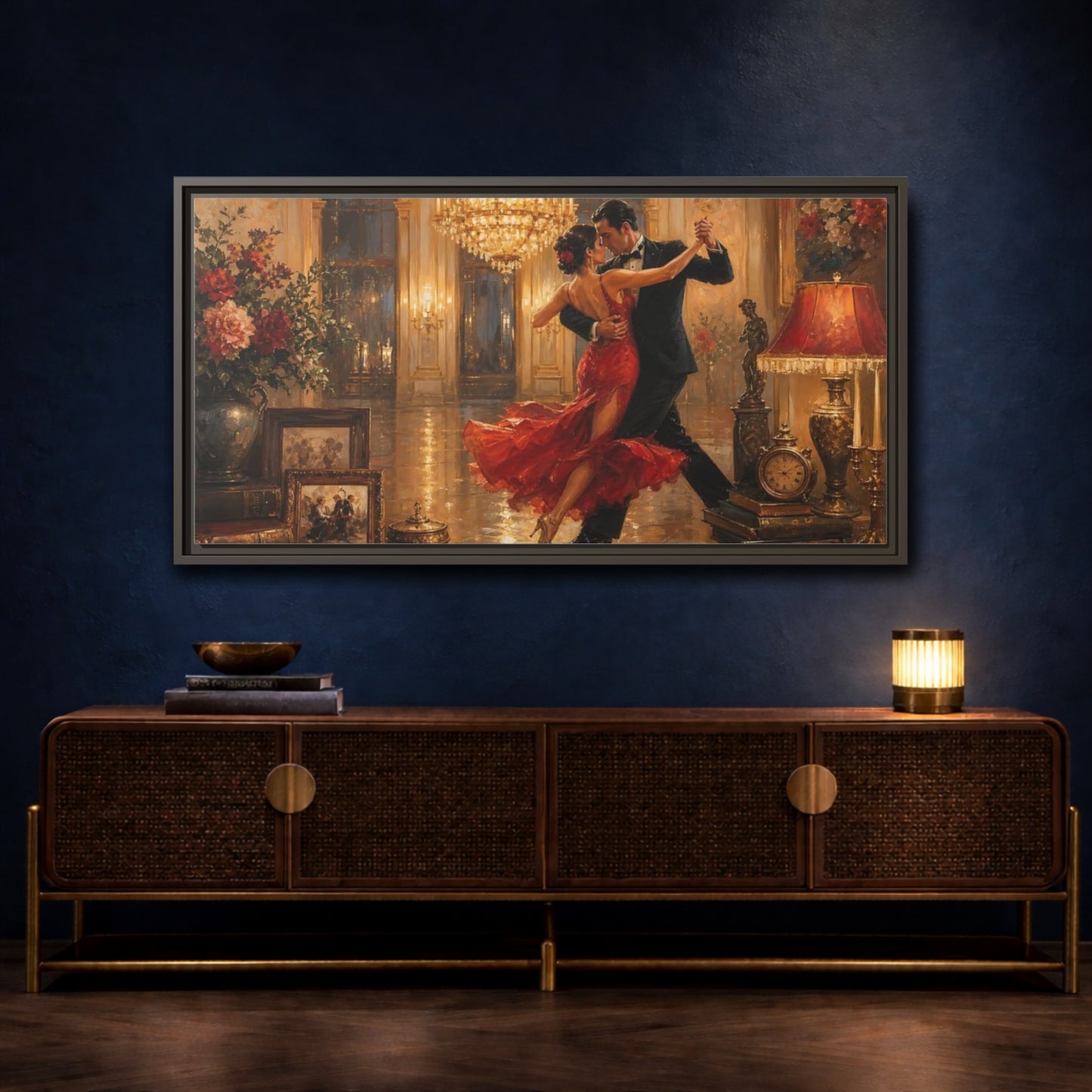 Mockup 4. Midnight Tango Elegance shown as framed canvas print