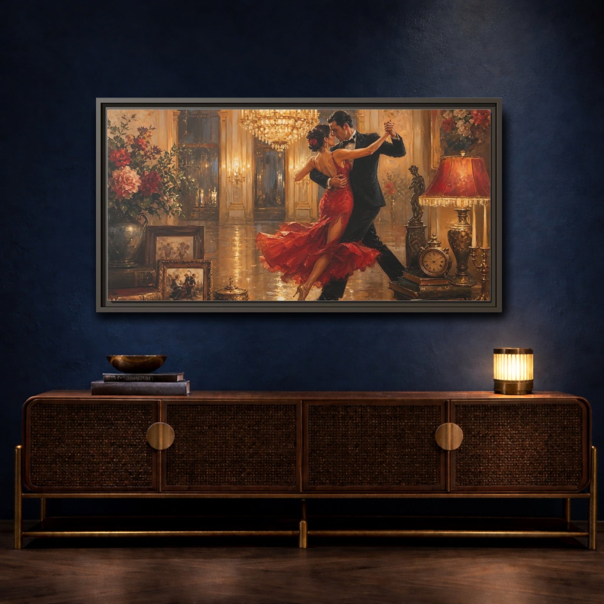 Mockup 4. Midnight Tango Elegance shown as framed canvas print