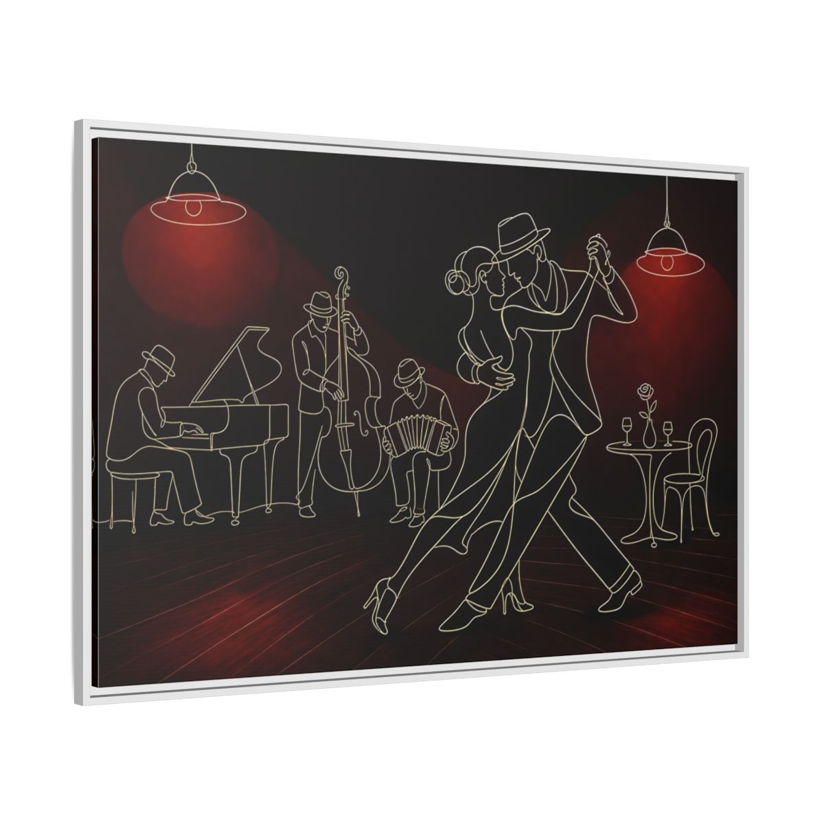 Side Mockup 7. Midnight Tango Romance shown as framed canvas print