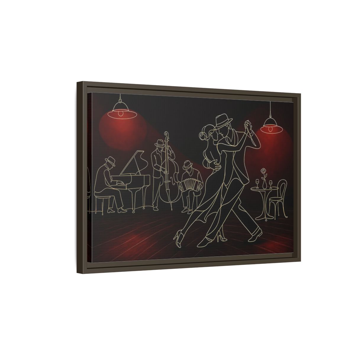 Side Mockup 2. Midnight Tango Romance shown as framed canvas print