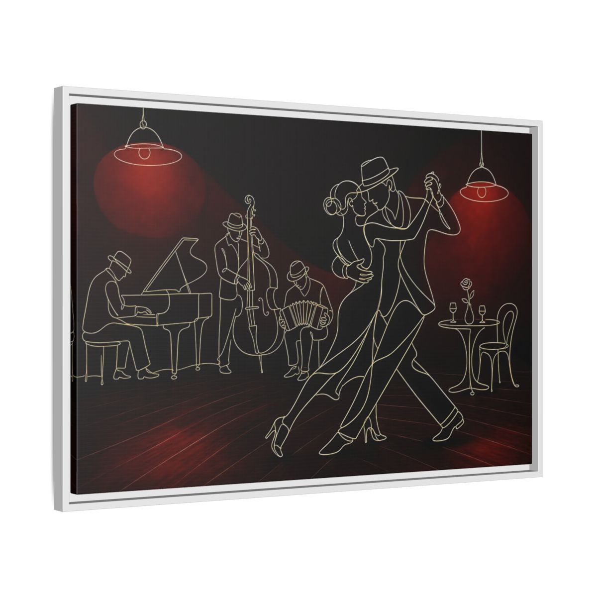 Side Mockup 9. Midnight Tango Romance shown as framed canvas print