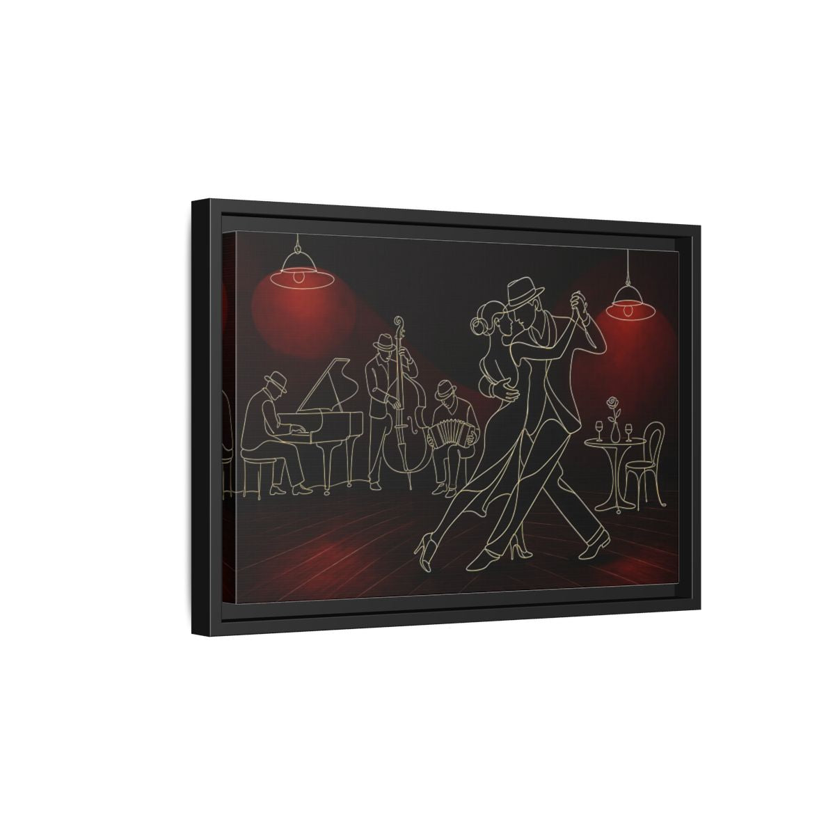 Side Mockup 6. Midnight Tango Romance shown as framed canvas print