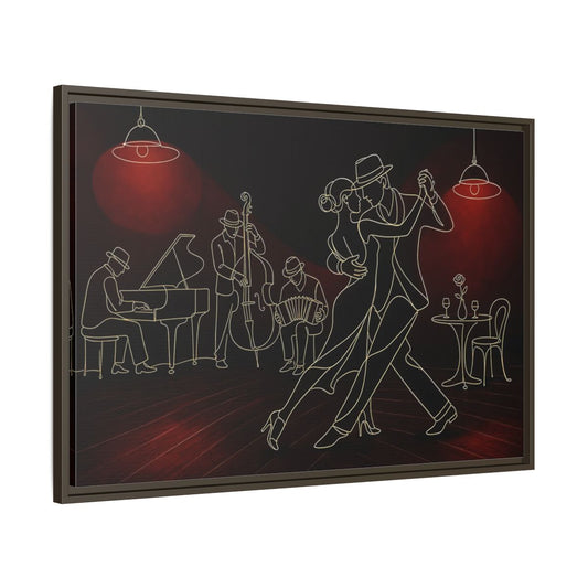 Main Mockup. Midnight Tango Romance shown as framed canvas print