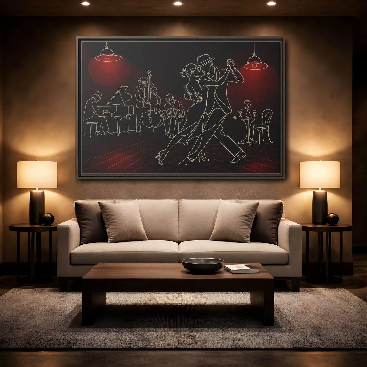 Mockup 2. Midnight Tango Romance shown as framed canvas print