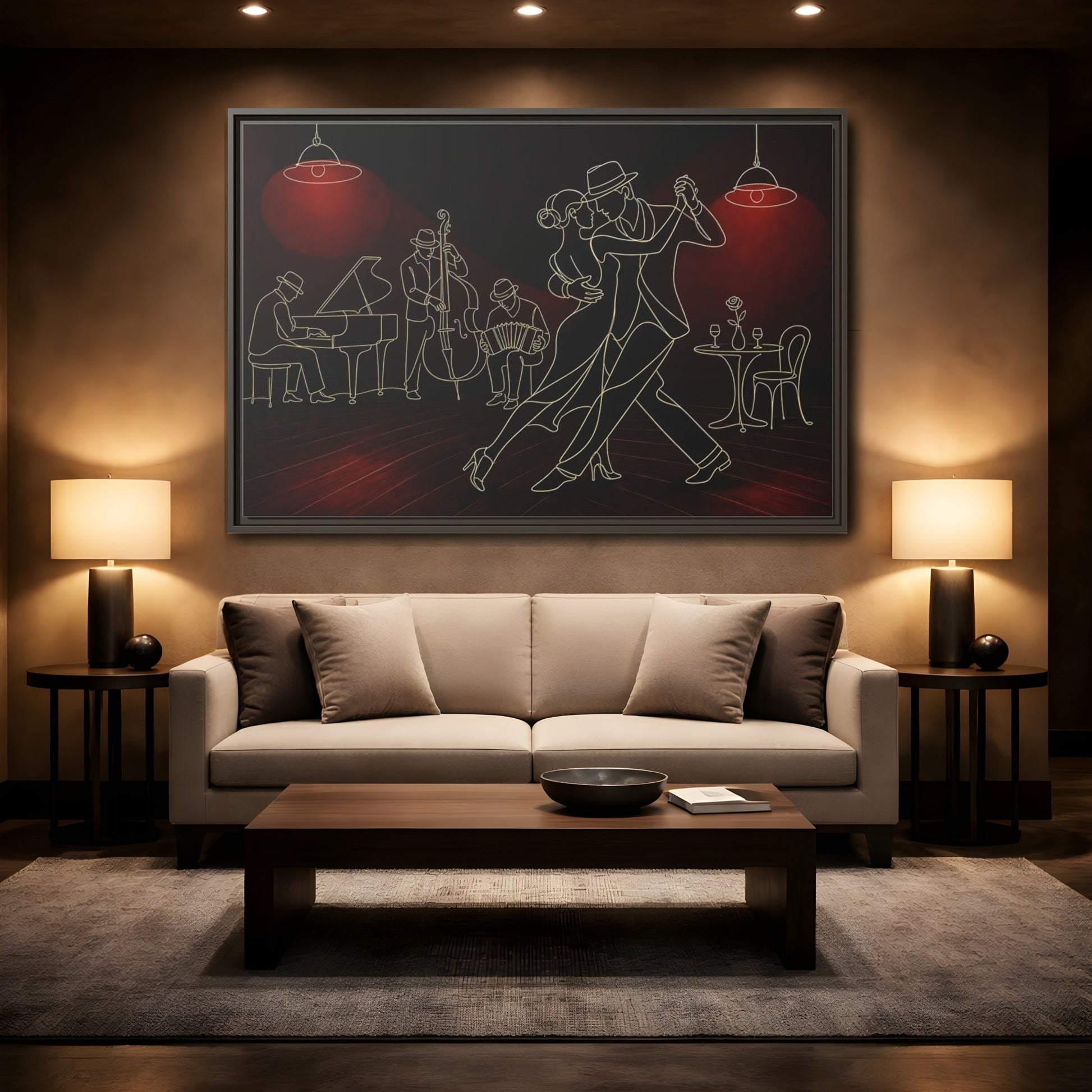 Mockup 2. Midnight Tango Romance shown as framed canvas print