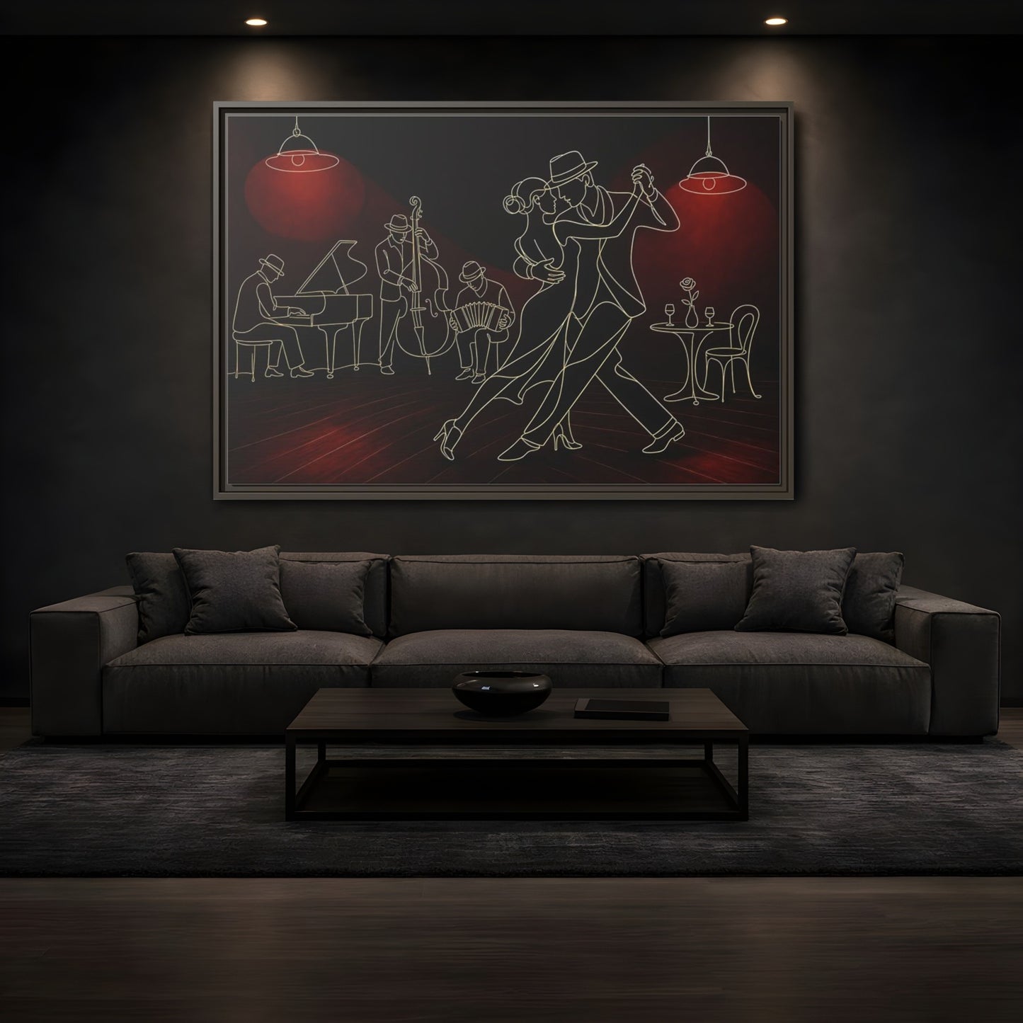 Mockup 3. Midnight Tango Romance shown as framed canvas print
