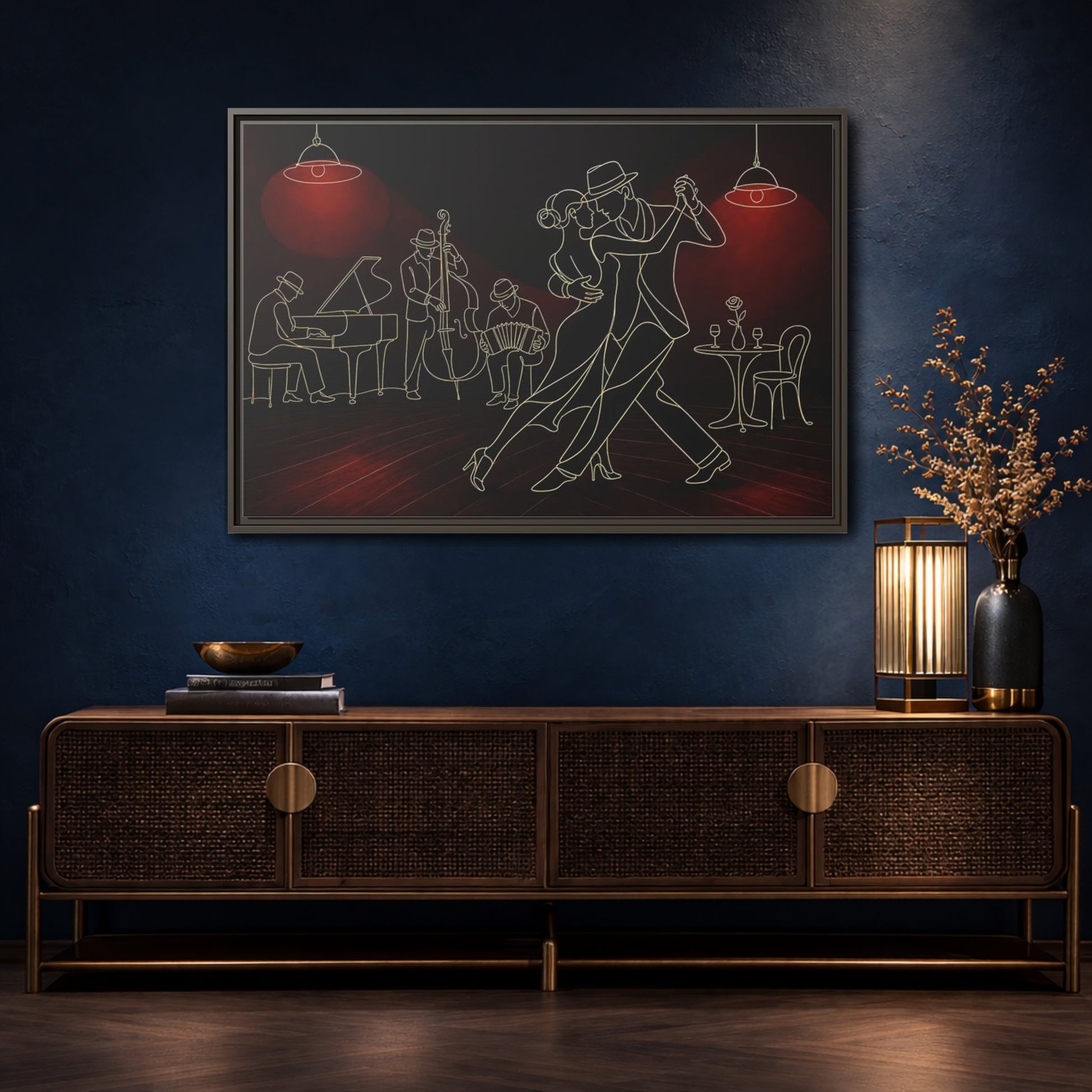 Mockup 4. Midnight Tango Romance shown as framed canvas print