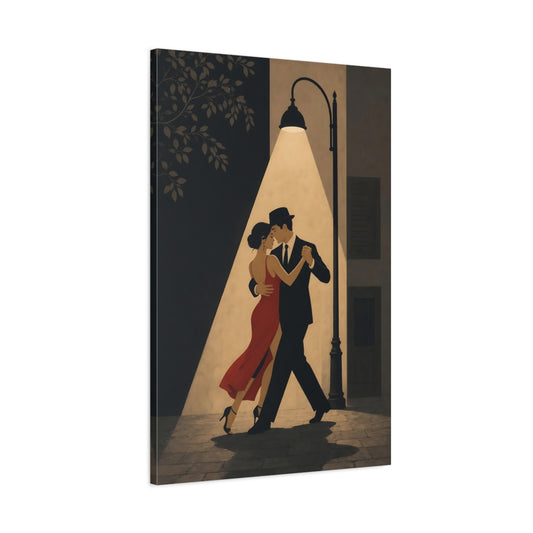 Main Mockup. Midnight Tango Under Lamp shown as canvas print