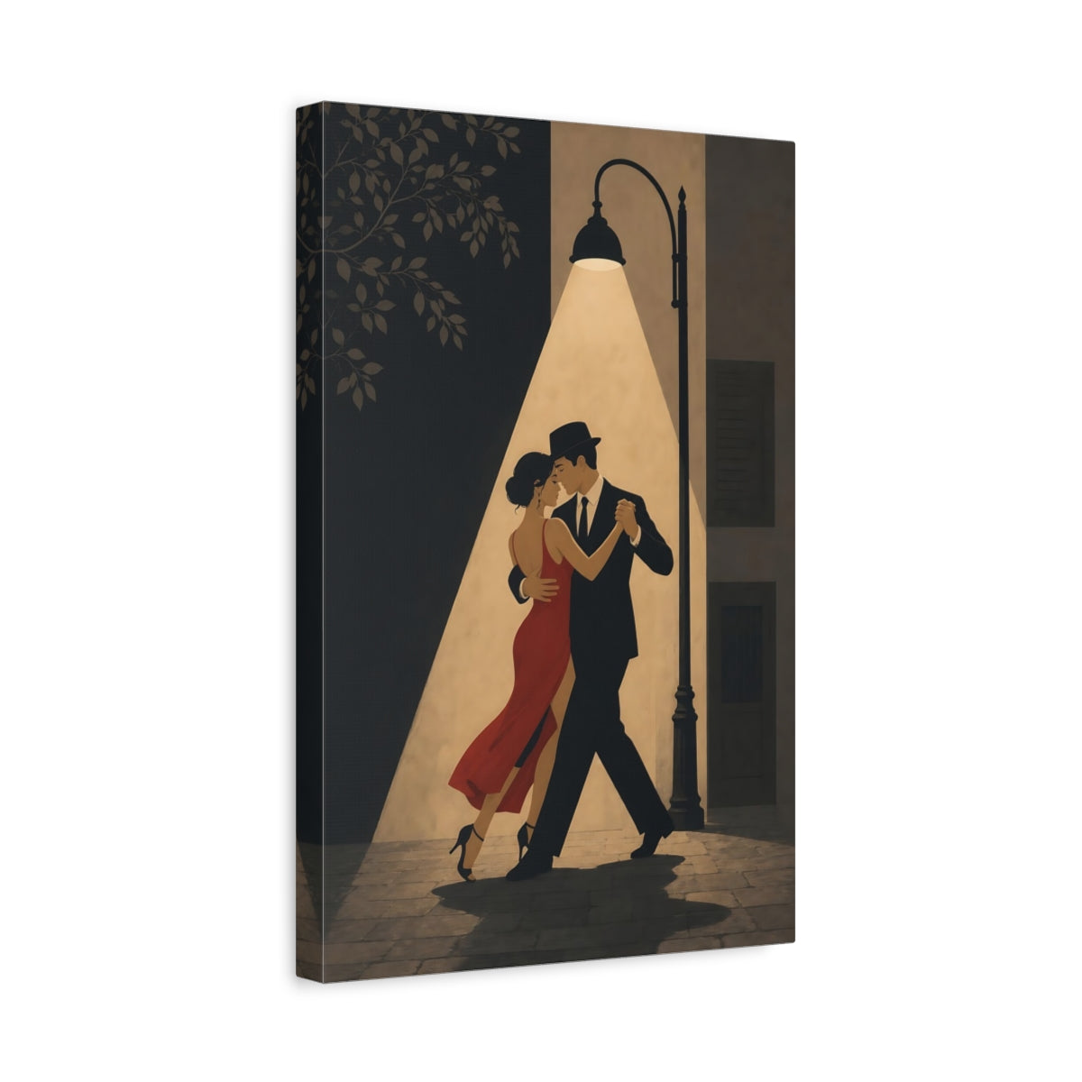 Side Mockup 4. Midnight Tango Under Lamp shown as canvas print