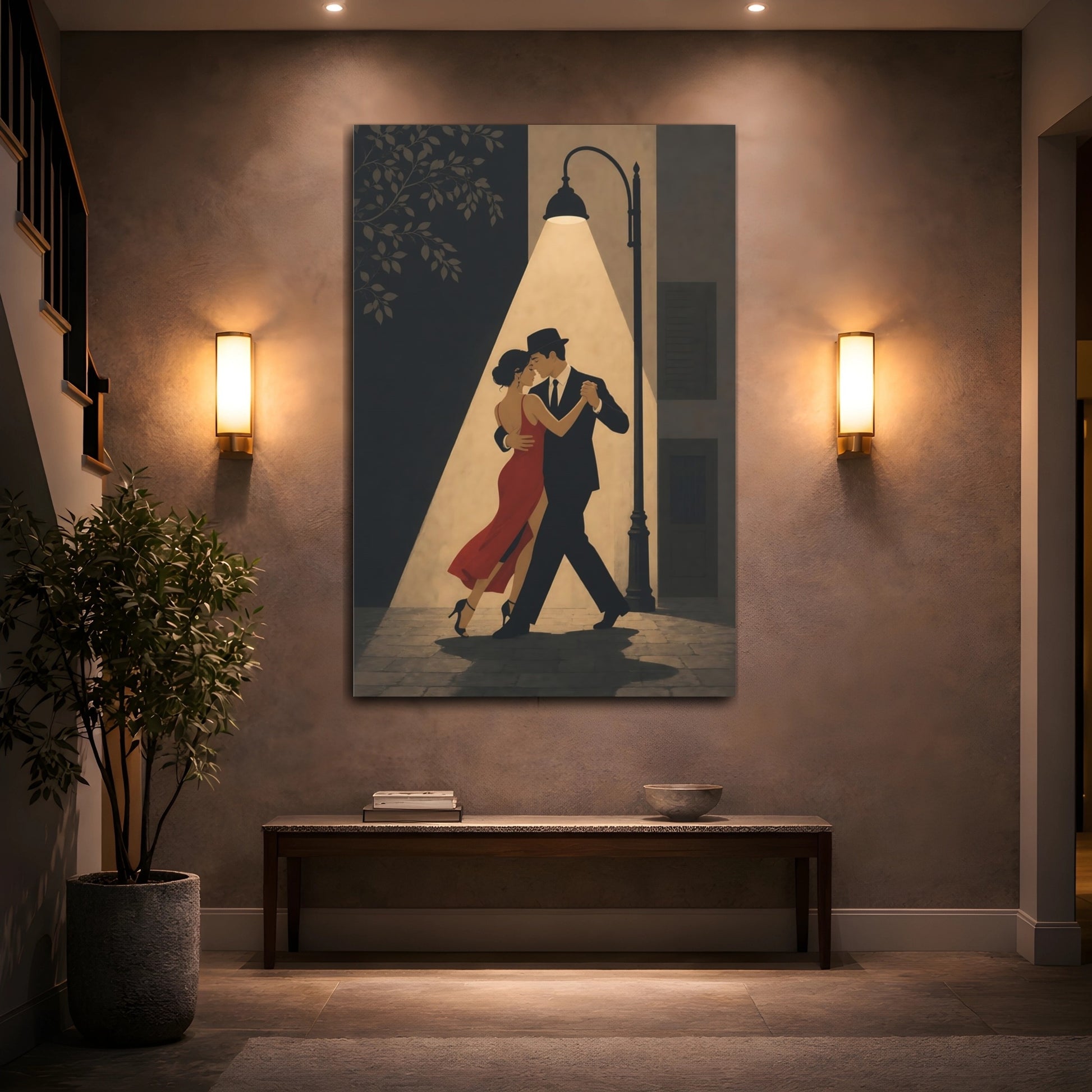 Mockup 2. Midnight Tango Under Lamp shown as canvas print