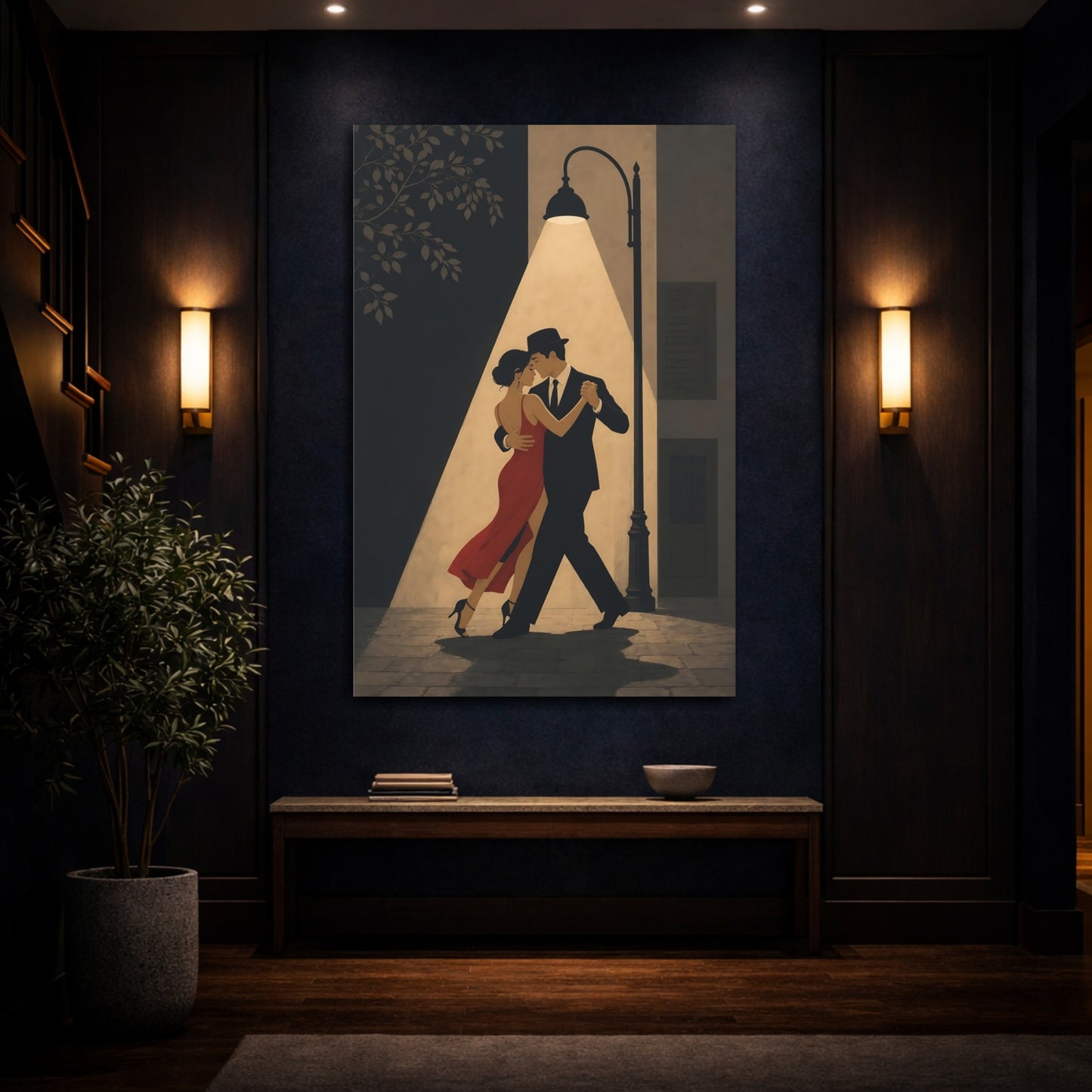 Mockup 4. Midnight Tango Under Lamp shown as canvas print