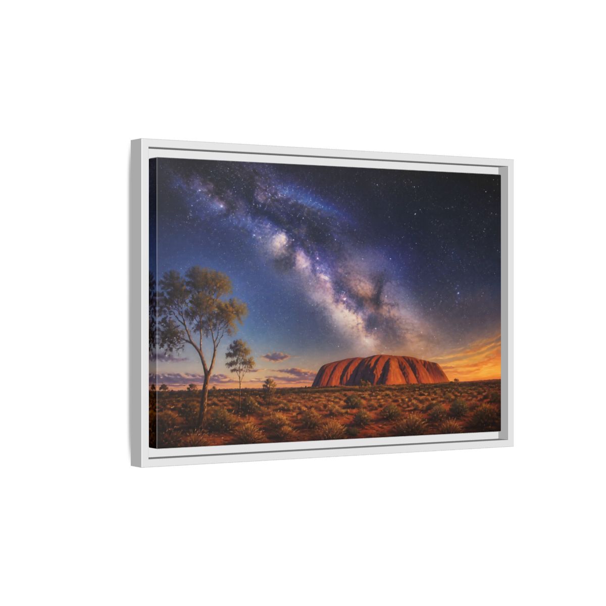Side Mockup 1. Milky Way Above Uluru shown as framed canvas print