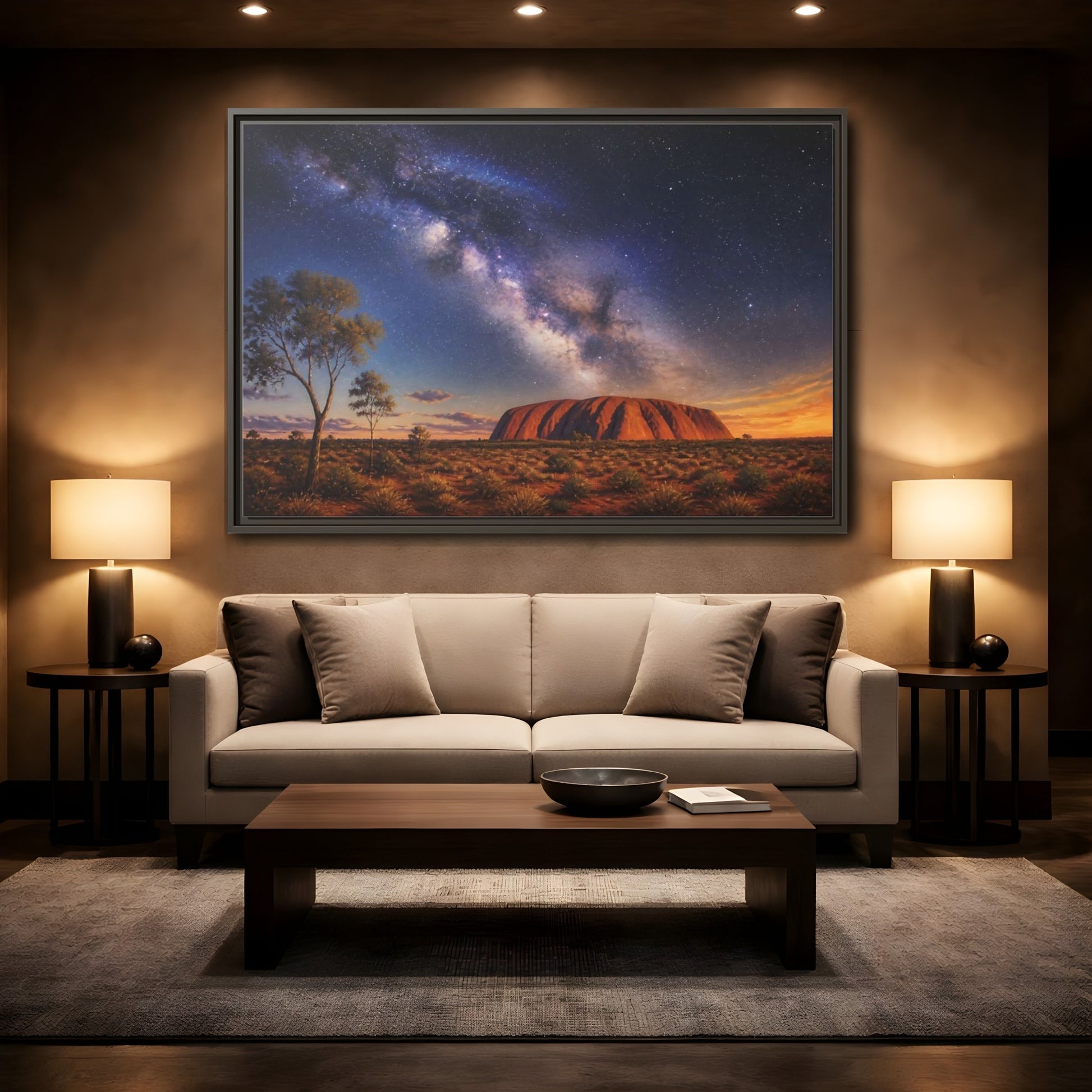 Mockup 2. Milky Way Above Uluru shown as framed canvas print