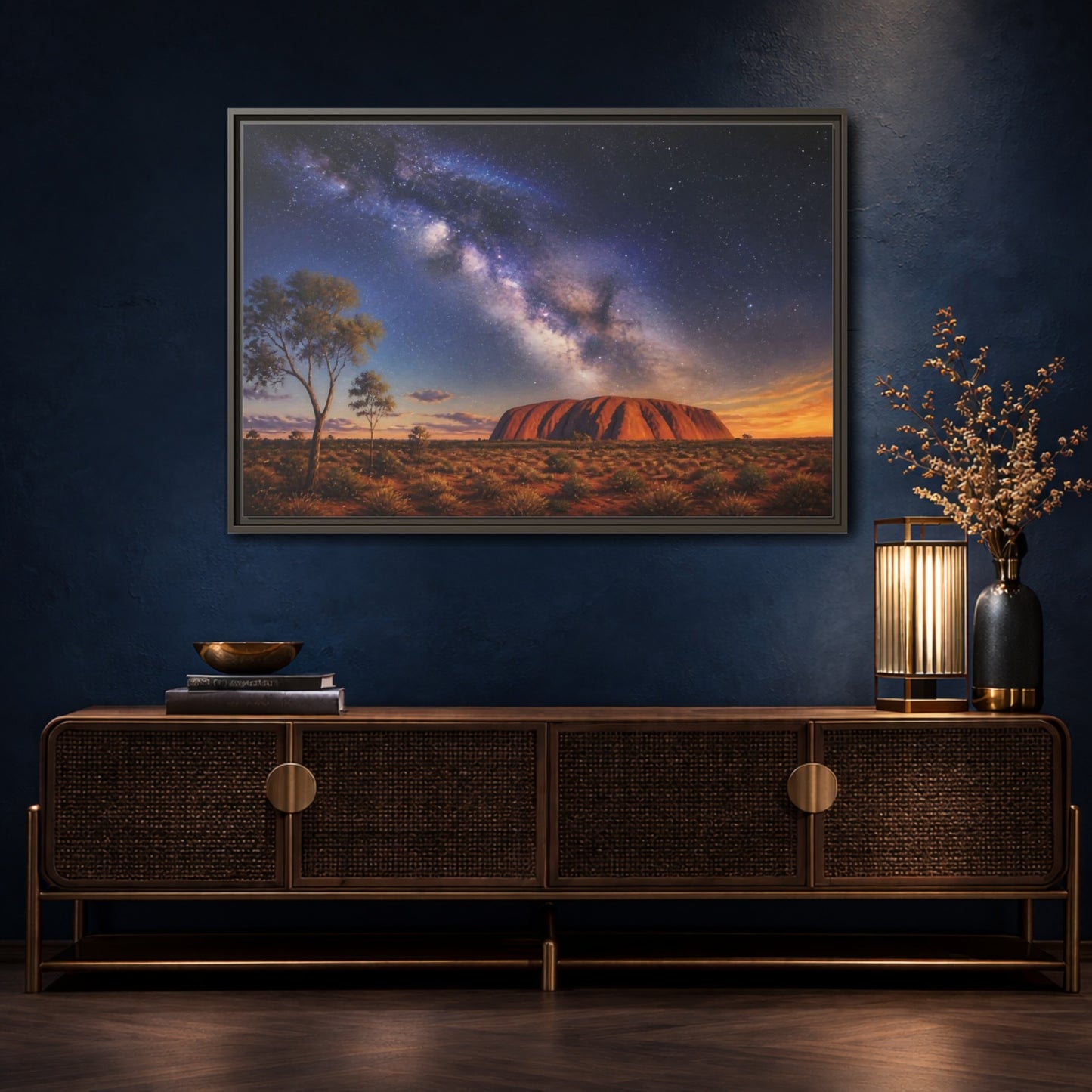 Mockup 4. Milky Way Above Uluru shown as framed canvas print