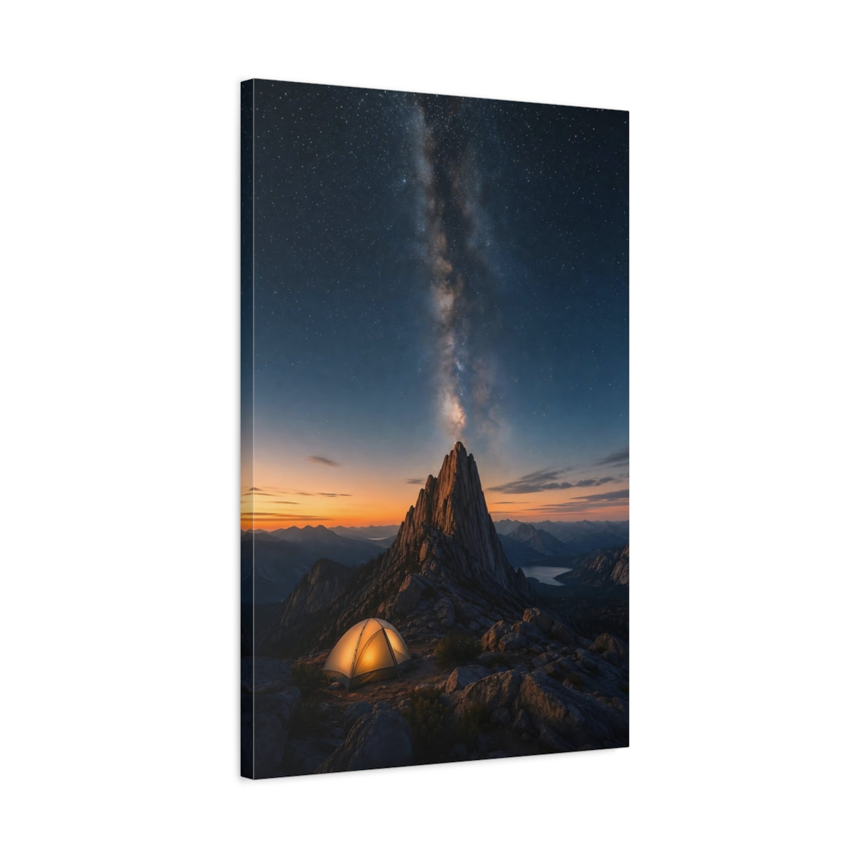 Side Mockup 2. Milky Way Over Mountain Camp shown as canvas print