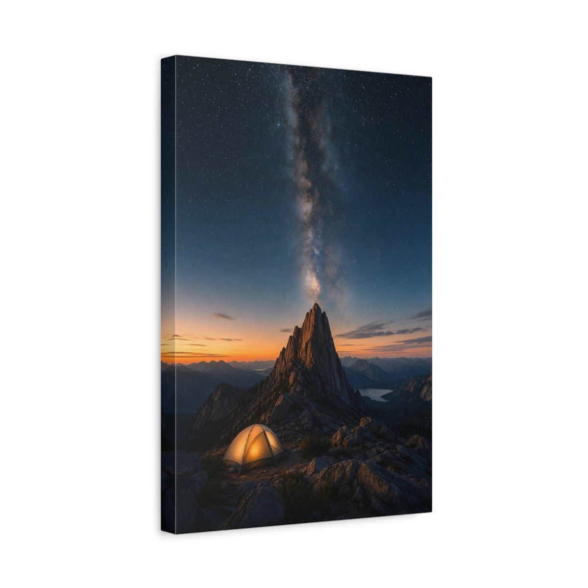 Side Mockup 4. Milky Way Over Mountain Camp shown as canvas print