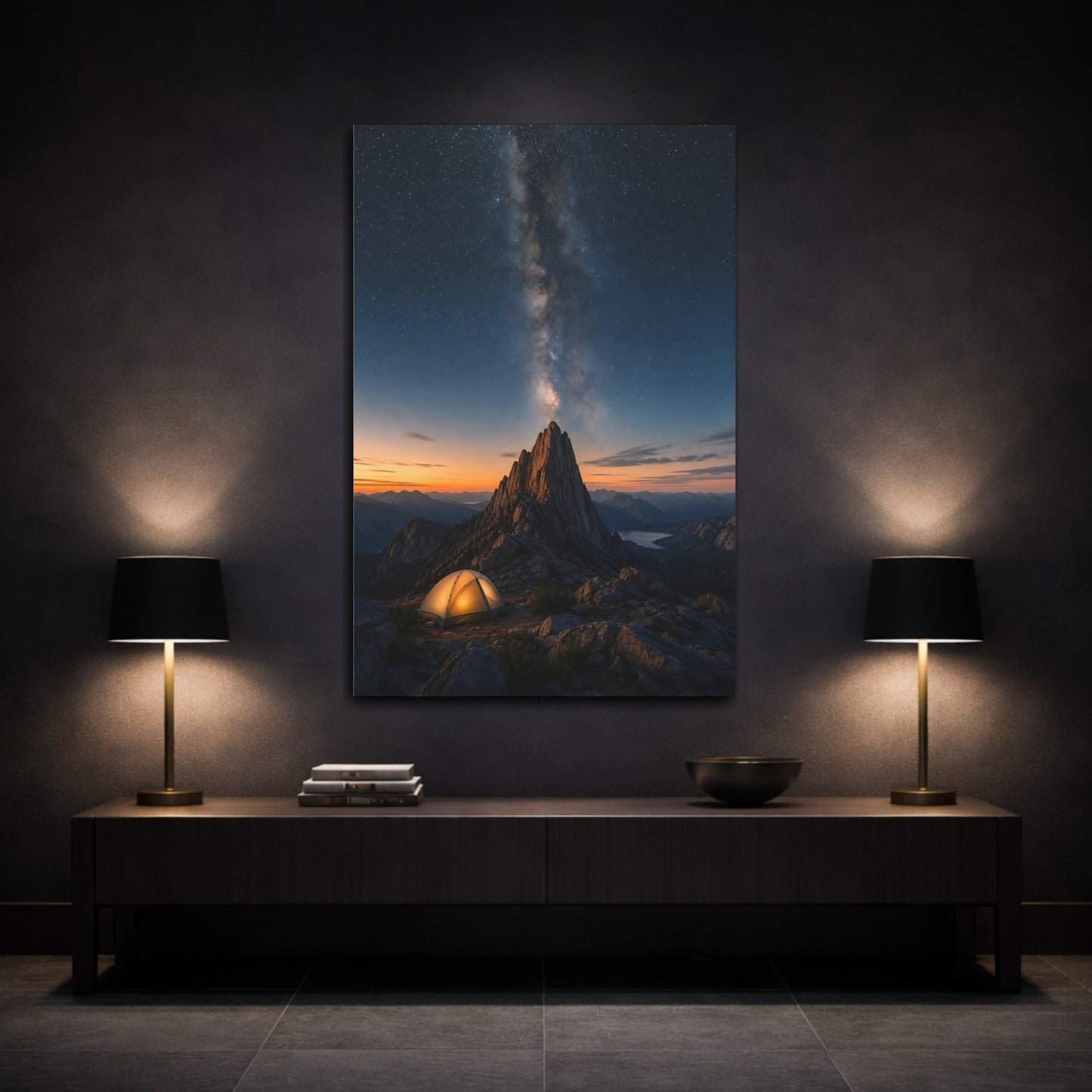 Mockup 3. Milky Way Over Mountain Camp shown as canvas print
