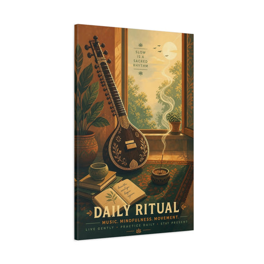 Main Mockup. Mindful Music Ritual shown as canvas print