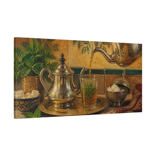Main Mockup. Mint Tea Silver Set shown as canvas print