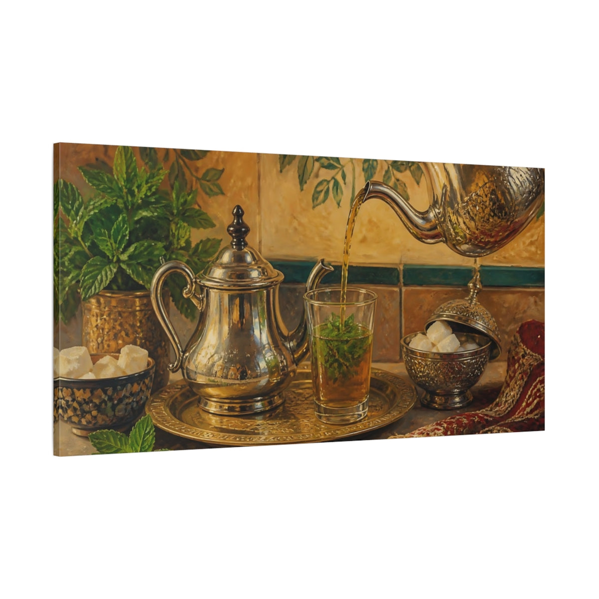Side Mockup 2. Mint Tea Silver Set shown as canvas print